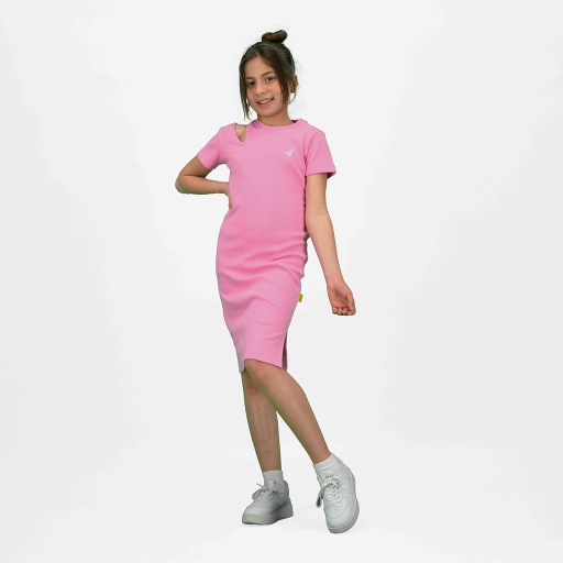 [05-010-17-120-K043-10/12A] Robe côtelé fille manches courtes avec cut out (10/12A)