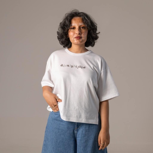 [05-010-02-891-K000-L] T-shirt oversized femme manches courtes avec fentes فولارة تونسية (L)