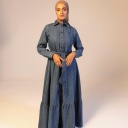 Robe chemise longue femme avec volants en lin