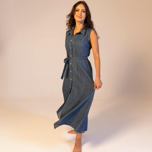 [01-010-17-077-K419-L] Robe chemise femme sans manche en lin (L)