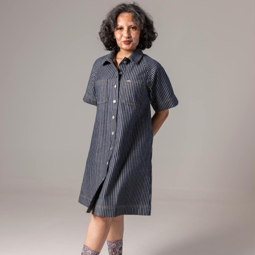 [01-010-17-079-K419-L] Robe chemise courte femme en jacquard (L)