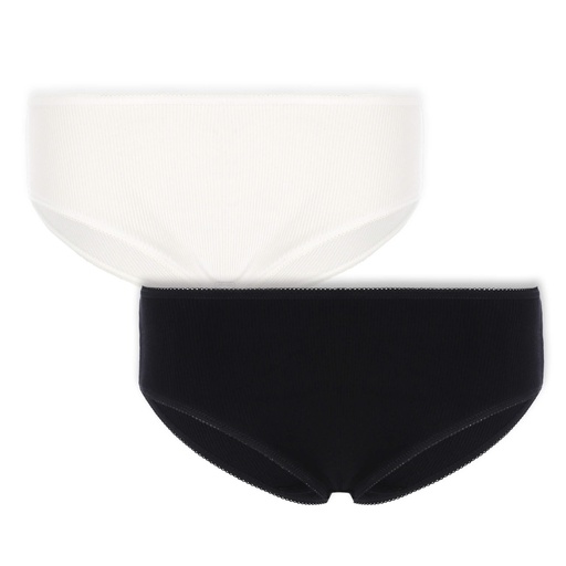 Lot de 2 slips côtelées taille mi-haute femme en coton pur