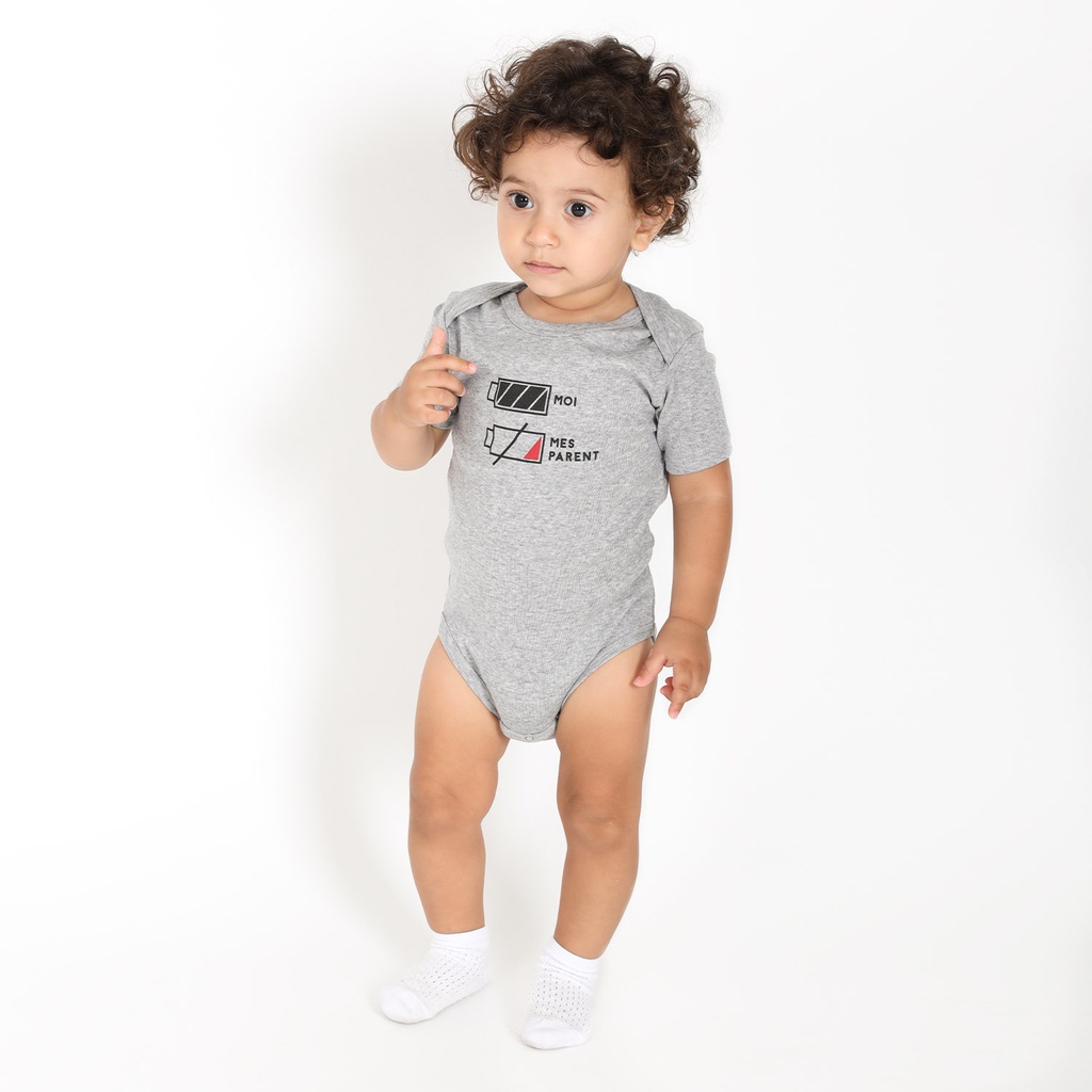 Body Bébé - Manche Courte - Bébé Garçon - Gris - JE PEUX PAS J AI