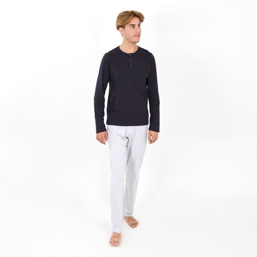 Pyjama homme manches longues avec patte de boutonnage