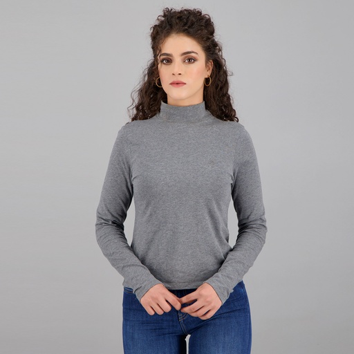 Pull col cheminée femme manches longues en jersey avec broderie