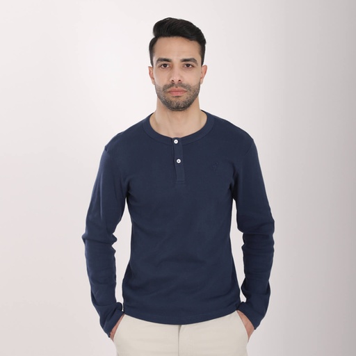 T-shirt homme côtelé manches longues col tunisien avec broderie