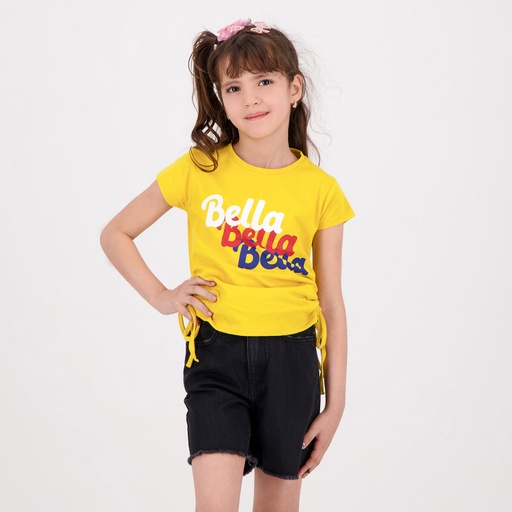 T-shirt fille manches courtes avec cordon de réglage sur les cotés Bella