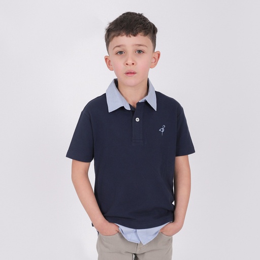 Polo garçon manches courtes avec détail chaine et trame et broderie