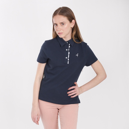 Polo femme manches courtes avec volant et broderie