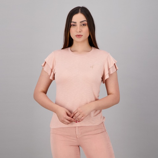 T-shirt femme manches courtes avec volant et broderie