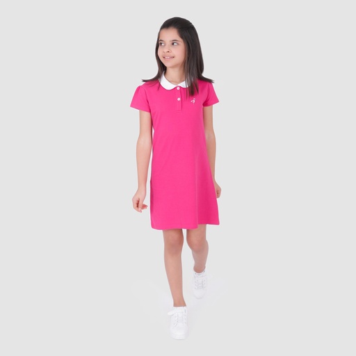Robe polo fille manches courtes col claudine contrasté