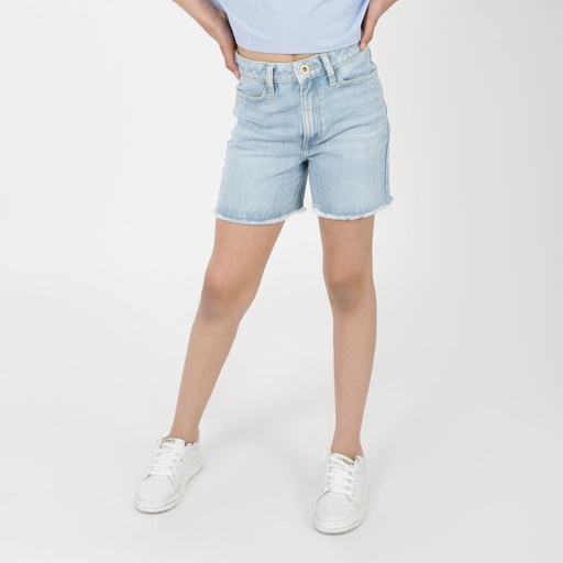 Short fille taille haute en jeans