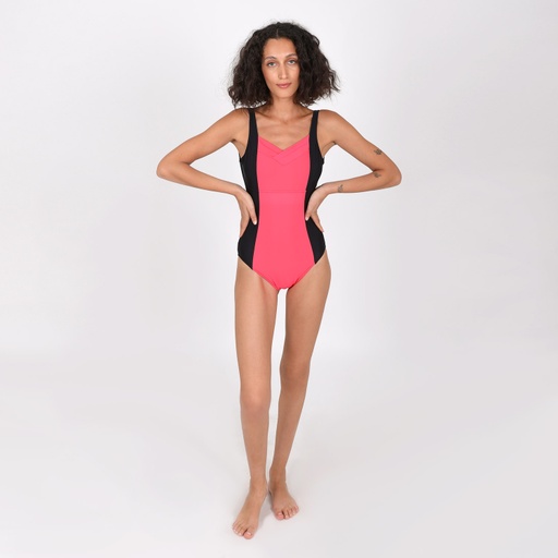 Maillot de bain femme bi-couleur col V