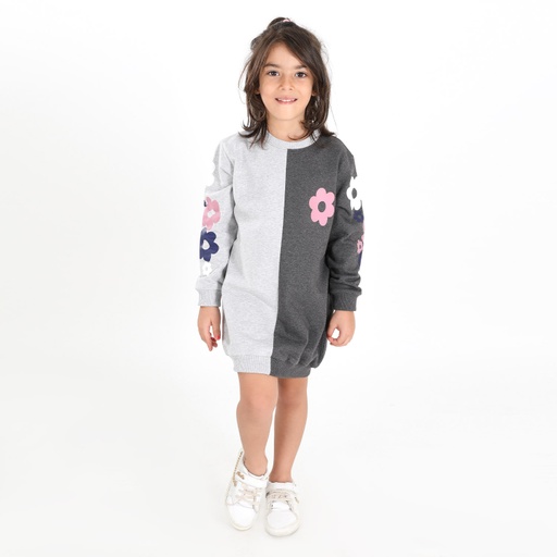 Robe sweat fille bi-couleur FLEURS