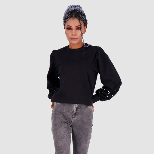 Sweat femme avec manches bouffantes et perles