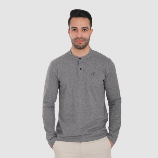 T-shirt col mao homme manches longues avec broderie