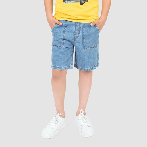 Short workwear garçon   avec ceinture en côte en jeans