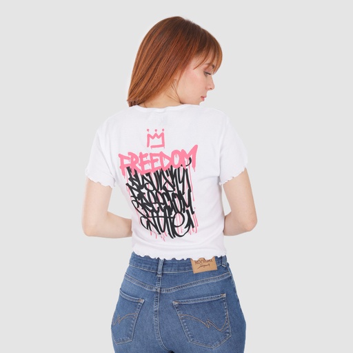 T-shirt crop côtelé femme manches courtes FREEDOM