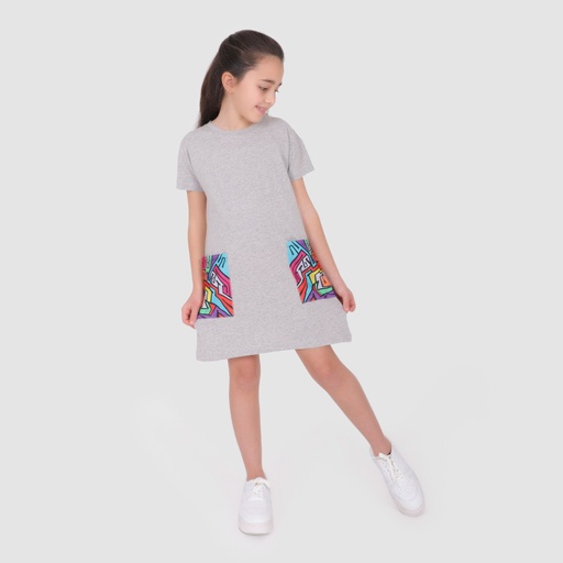 T-shirt robe fille manches courtes avec poches GRAFFITI