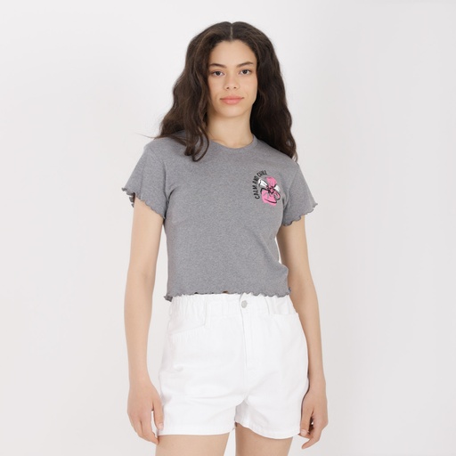 T-shirt crop côtelé femme manches courtes CALM AND CHILL