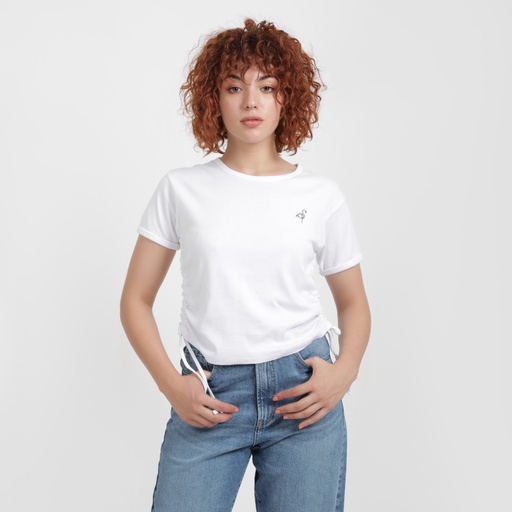 T-shirt côtelé femme manches courtes avec cordon de serrage