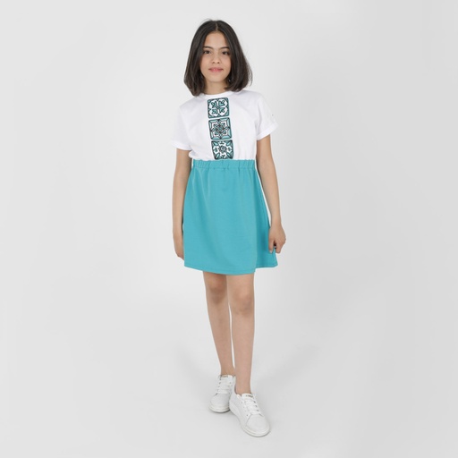Robe fille manches courtes en molleton avec élastique MAJOLIQUE