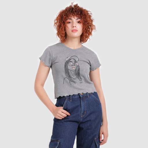 T-shirt crop côtelé femme manches courtes COOL GIRL