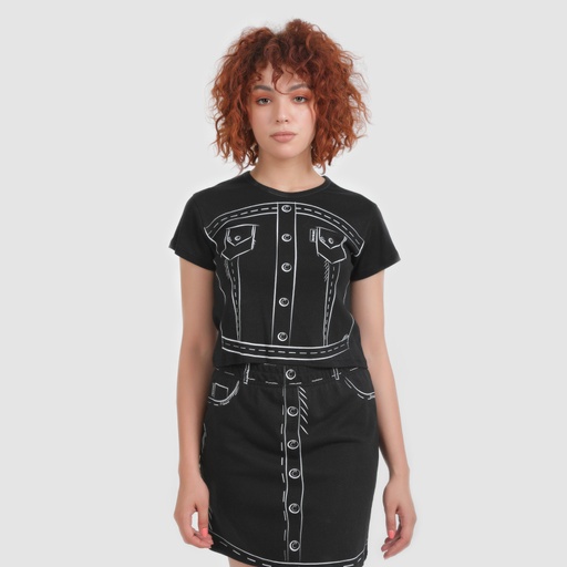 T-shirt crop côtelé femme manches courtes CROQUIS DENIM