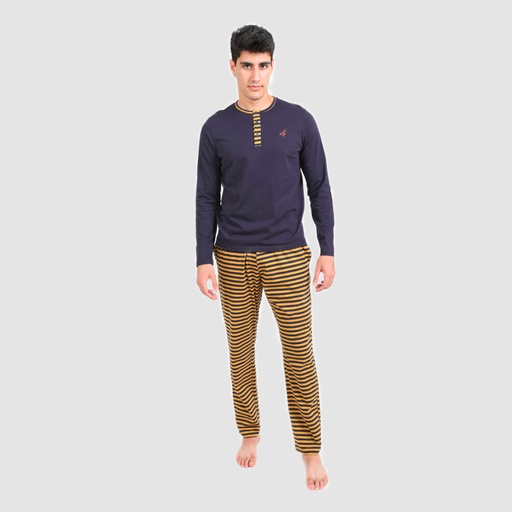 Pyjama homme manches longues avec patte boutonnage