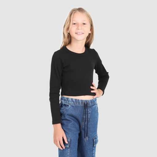 T-shirt crop côtelé fille manches longues