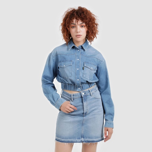 Cropped chemise western femme en jeans - SHERAZADE