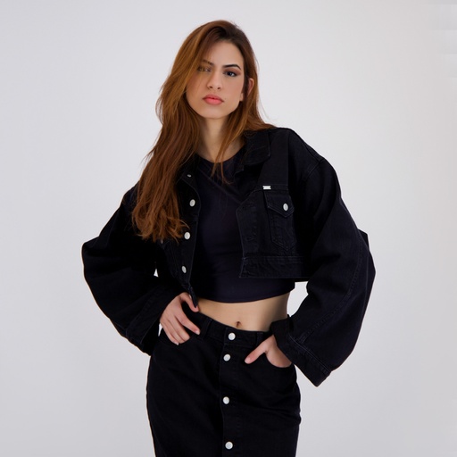 Cropped jacket femme avec manches larges en jeans - KINDA