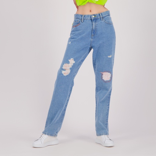 Mid-waist straight jeans femme avec patch et repair work - MADIHA