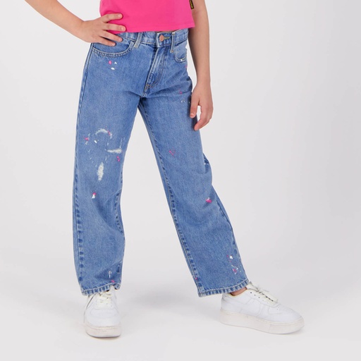 Straight jeans fille avec taches de peinture