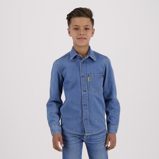 Chemise garçon avec poche poitrine en jeans