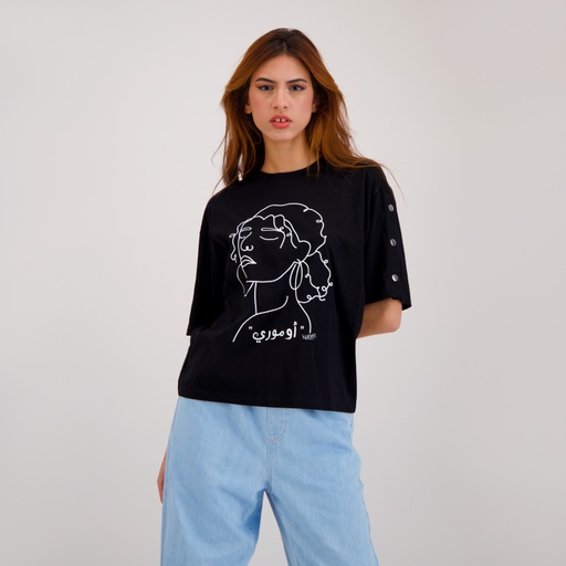 T-shirt femme manches courtes avec boutons pression اموري