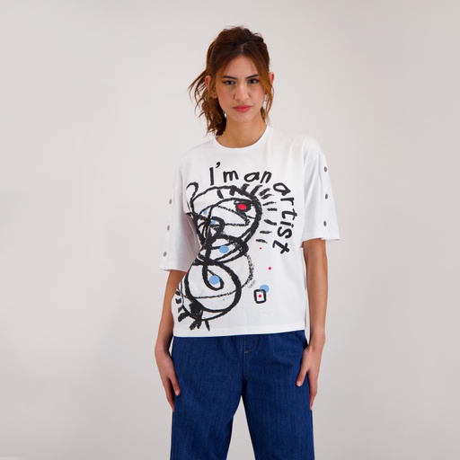 T-shirt femme manches courtes avec boutons pression Im an artist