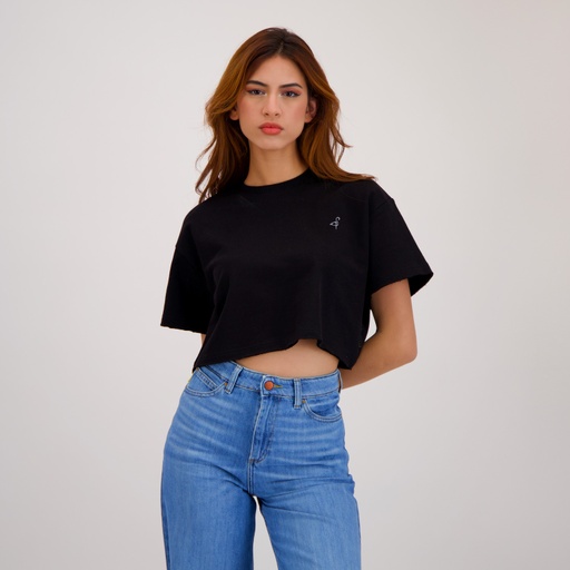Sweat cropped femme manches courtes avec broderie