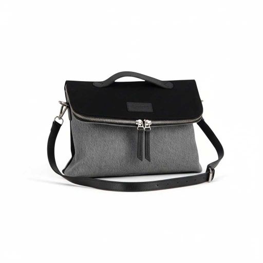 Pochette avec bandouliere en jeans et cuir - Noir