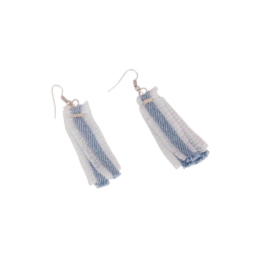 Boucle d'oreille frange en jeans - Blanc &amp; Bleu Imprimé Point