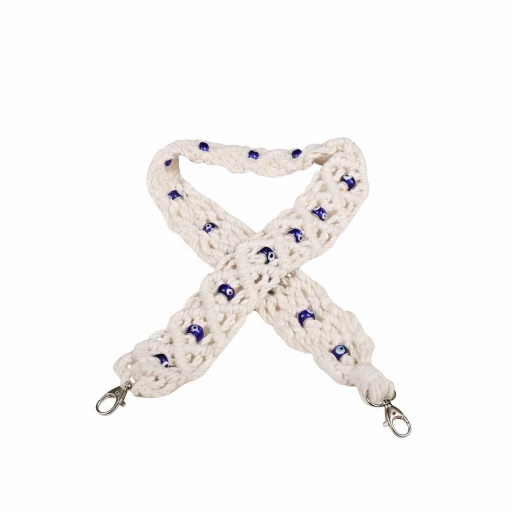 Bandoulière macramé  avec perles en verre - Blanc