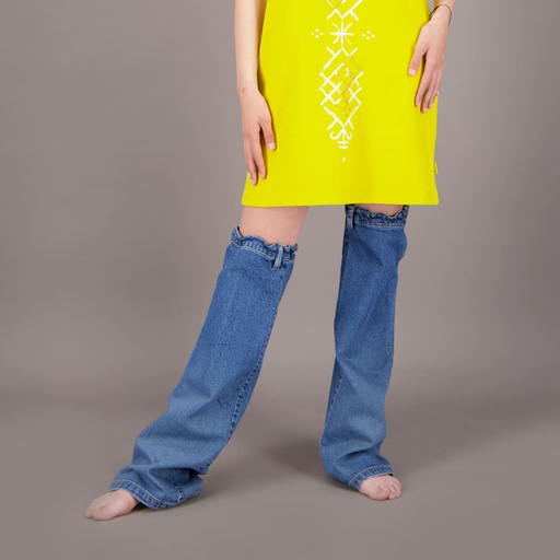 Jambières unisexe en jeans Modular - TUNIS FASHION WEEK 2024 - Bleu Marine &amp; Imprimé Rose Bleu