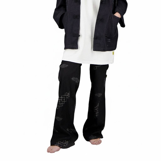 [01-010-110-003-K040-U] Jambières unisexe en jeans IMPRIME BERBERE HEAVY PRINT AND LASER - TUNIS FASHION WEEK 2024