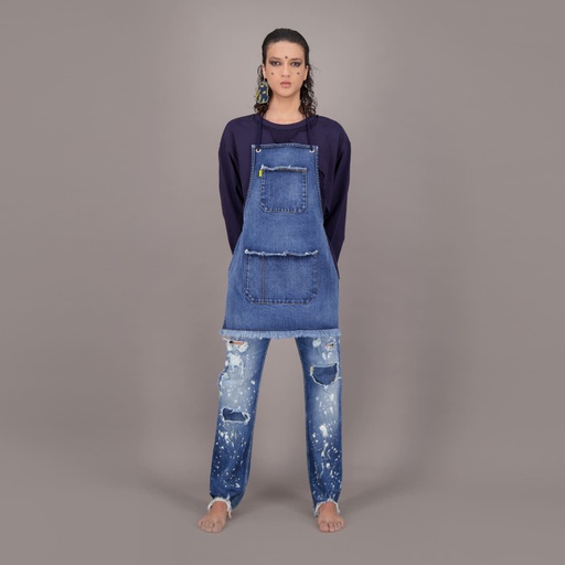 [01-010-136-001-K419-U] Tablier Kangourou en jeans HEAVY USED EFFECT TNFW