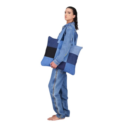 Coussin &amp; Tote bag format 60/50 en jeans Modular - TUNIS FASHION WEEK 2024 - Blanc Cassé