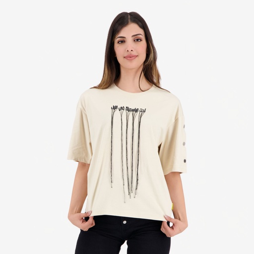 T-shirt femme manches courtes avec boutons pression تحت الياسمينة في الليل