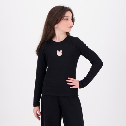T-shirt côtelé fille manches longues  avec cut out lapin
