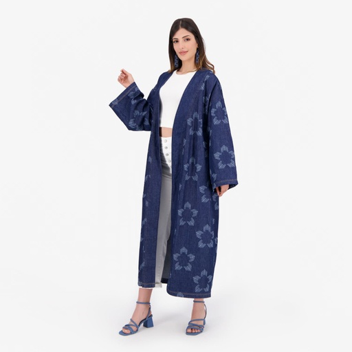 [01-010-100-007-K419-U] Kimono femme en jeans avec laser all over - KARAMA