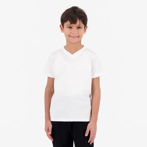 T-shirt garçon manches courtes col tunisien avec poche passepoilée