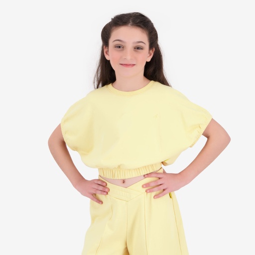Sweat crop fille manches courtes avec détail élastique